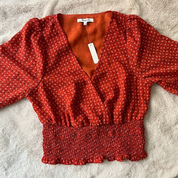 NWT Madewell Julianne Smocked-Waist Top Red Size S - Picture 8 of 10